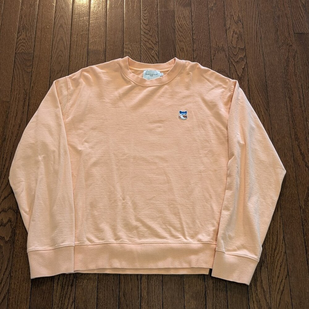 Maison Kitsune Peach Fox Head Patch French Terry Crewneck - Size L